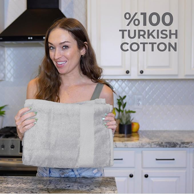 100% Turkish Cotton 6 Pcs Luxury Bath Towels, Soft & Absorbent Bathroom Towels Set (2 Bath Towel, 2 Hand Towel, 2 Washcloths)- Light Grey