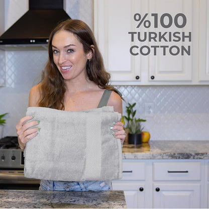 100% Turkish Cotton 6 Pcs Luxury Bath Towels, Soft & Absorbent Bathroom Towels Set (2 Bath Towel, 2 Hand Towel, 2 Washcloths)- Light Grey