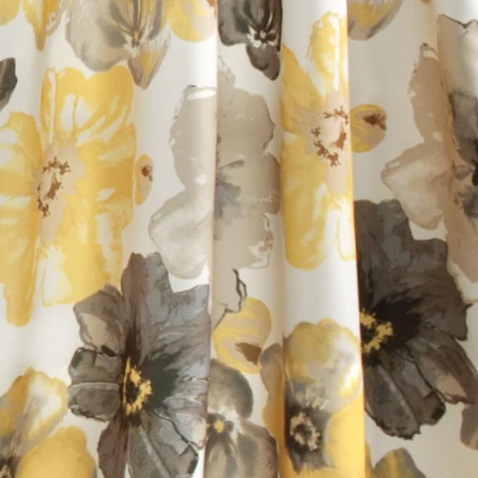 Lush Decor Leah Light Filtering Window Curtain Panels, Pair, 52" W x 95" L, Yellow & Gray - Floral Curtains - Colorful Spring Watercolor Flowers - Long Curtains for Bedroom, Living Room & Dining Room