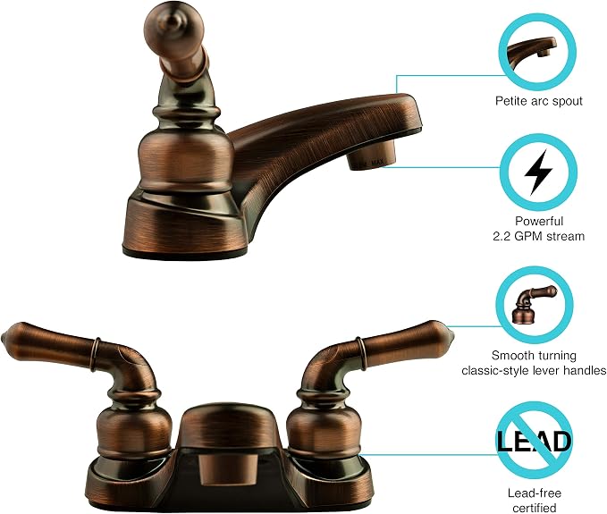 Dura Faucet DF-PL700C-ORB RV Two Handle Bathroom Faucet (Oil Rubbed Bronze) | RV two handle bathroom sink faucet for campers, trailers, and motorhomes.