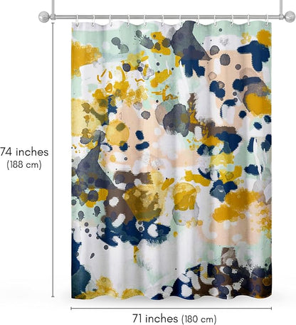 Americanflat 71x74 Abstract Shower Curtain - Water-Resistant Long Shower Curtain with Metal Grommets and 12 Hooks - 100% Polyester - Navy Blue, Yellow, Blush Pink, Mint Green, Charcoal and White