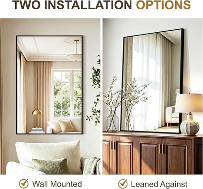 Rectangular Bathroom Mirror, 36"x24" Black Metal Framed Vanity Mirror | HD Shatterproof Wall Mirror, Horizontal or Vertical Hanging, Easy Installation for Bathroom, Bedroom, Living Room, Entryway