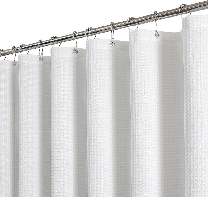 White 256GSM Heavy Duty Waffle Weave Shower Curtain, 72"x72" | with Weighted Hem & Rustproof Metal Grommets - Hotel Spa Luxury Water-Repellent Polyester Bath Curtain for Home,RV,Apartment