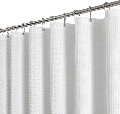 White 256GSM Heavy Duty Waffle Weave Shower Curtain, 72"x96" | Extra Long with Weighted Hem & Rustproof Grommets - Water-Repellent Polyester, Hotel Spa Style for Bathroom,RV,Apartment