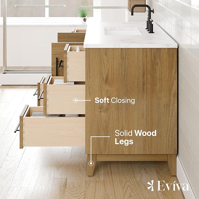 Eviva Graham 48 in. Oak Single Sink Bath Vanity with Arabescato Engineered Stone Top and Undermount Porcelain Sink