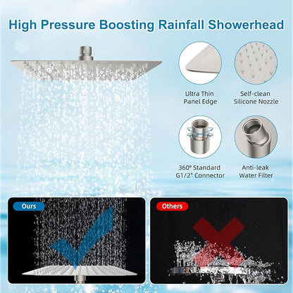 Metal 10" Rain Showerhead with 10-Spray Filter Handheld, 4-way Diverter | Brushed Nickel Finish, NSF/ANSI/CAN 372 Certified, High Pressure Shower Head with Pause Mode, 71" Hose/12" Extension Arm