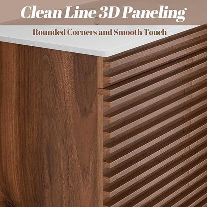 ROOMTEC 36" Bathroom Vanity, Mid-Century Wall Mounted Floating Cabinet with 2 Closing Doors, Wood Grain Texture, Walnut (Sink Basin Not Included)