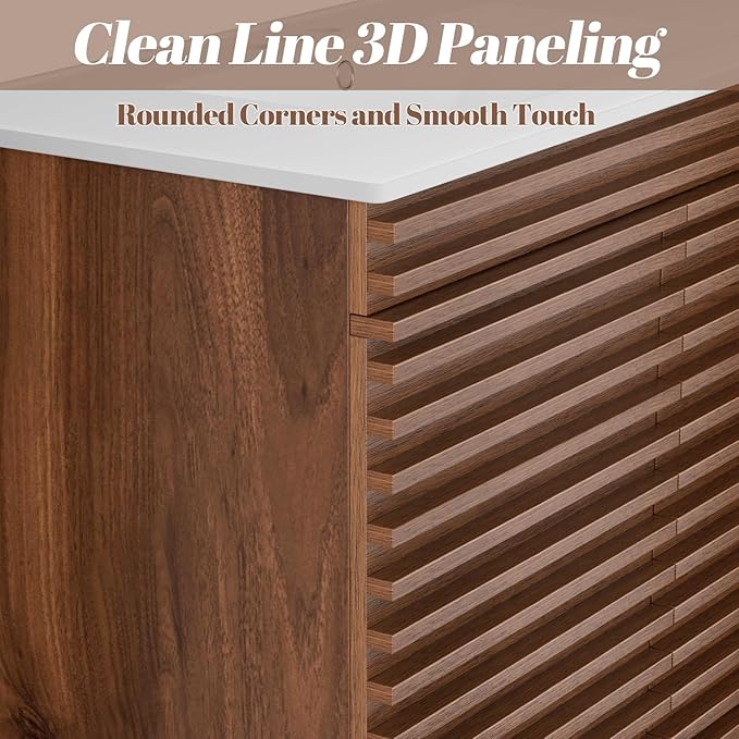 ROOMTEC 48" Bathroom Vanity, Mid-Century Wall Mounted Floating Cabinet with 2 Closing Doors, Wood Grain Texture, Walnut (Sink Basin Not Included)