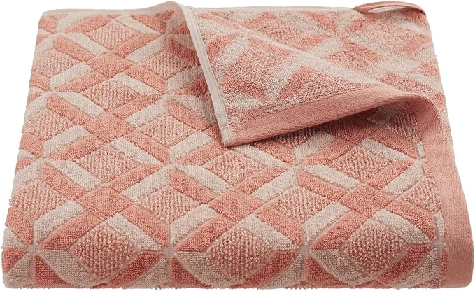 Martex Restore Geo Bath Towel – Soft, Absorbent, Moisture-Wicking and Quick to Dry – Lightweight for Everyday Use – Comfortable Feel with Convenient Loop for Hanging – 30" x 56" – Clay