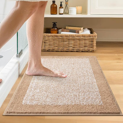 Bathroom Rugs 24x17 Non Slip Washable, Beige Bath Mat for Bathroom Floor Tub, Soft Absorbent Quick Dry Mats for Shower, Bathtub,Home Decor