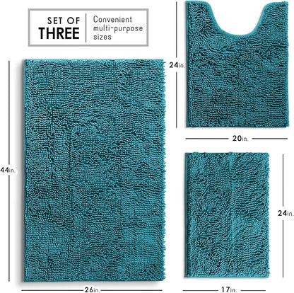 Hearth & Harbor Bathroom Rugs, Chenille Bath Mat - Machine Washable Bath Mats for Bathroom Non-Slip Backing Rubber, Quick Dry Mat - Teal Blue Bath Rug, 17x24-26x44-20x24