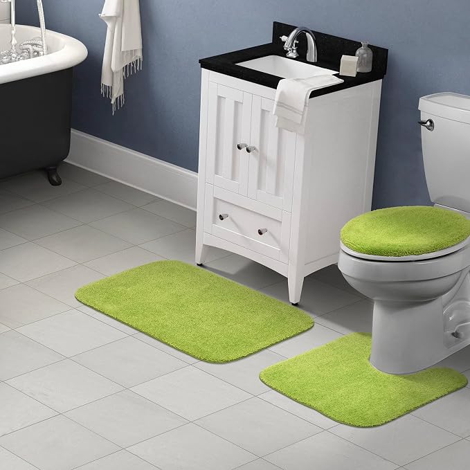 Garland Rug Traditional Nylon Washable Lime-Aid 3 Piece Set - Lid, Contour, Bath Rug - Soft, Absorbent, and Stylish for Your Bathroom