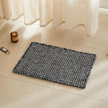 TYUU Waffle Bath Mat, Small Boho Bathroom Rugs Non Slip 24x16 Black & White | Super Absorbent Quick Dry Bath Rug, Non-Slip Backing, Soft Waffle Washable Farmhouse Bathroom Mats, Tub, Shower & Home Decor