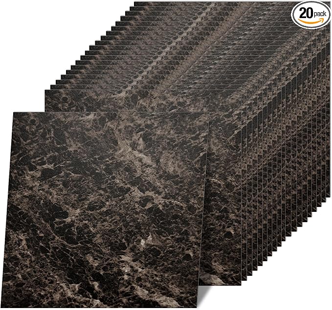 Peel and Stick Floor Tile 12 x 12 Inch Self Adhesive Marble Vinyl Flooring | waterproof and removable sticker tiles, 20-pack covers 20 Sq. Ft, DIY tiles for bedroom, bathroom, kitchen and dining room