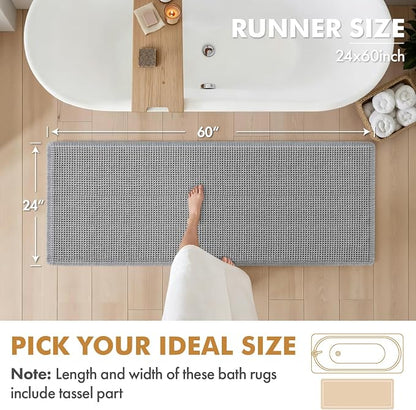 MIULEE Set of 2 Waffle Bathroom Runner Rugs Light Grey 2'x5'(24"x60") | Non Slip, Super Absorbent, Washable, Ultra Soft, Boho Bath Mats for Bathroom Hallway Bedroom Laundry Room Kitchen