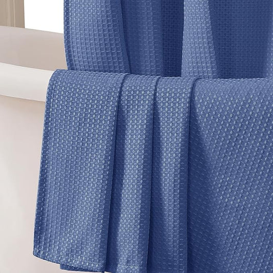 OVZME Blue Shower Curtain Set, Waffle Textured Heavy Duty Fabric Shower Curtain for Bathroom, Luxury Hotel Weighted 230GSM Bath Curtain with 12 Plastic Hooks, Machine Washable, 72x72