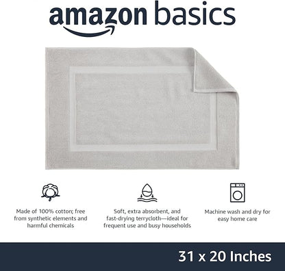 Amazon Basics Banded Bathroom Bath Rug Mat, Soft Silver, 31 inches L x 20 inches W (Pack of 2)