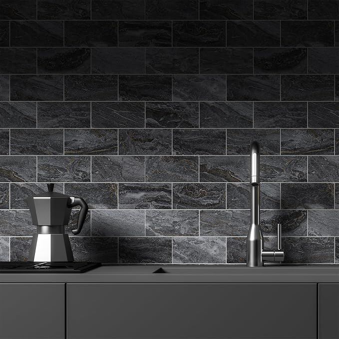 StyloVue 100 Pieces Peel and Stick Backsplash for Kitchen, 3" x 6" PVC Subway Tile 2026 Upgraded Gray-Gold Stone Backsplash Stick on Tile Elevate Kitchen Fireplace RV