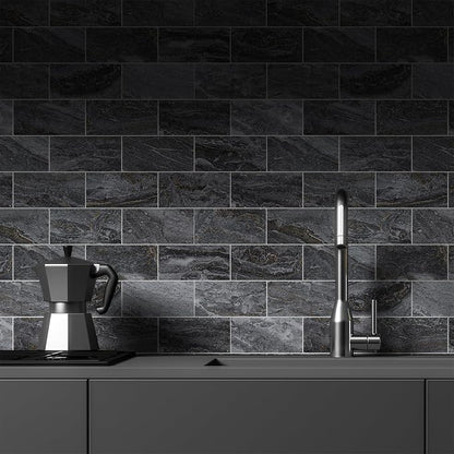 StyloVue 100 Pieces Peel and Stick Backsplash for Kitchen, 3" x 6" PVC Subway Tile 2026 Upgraded Gray-Gold Stone Backsplash Stick on Tile Elevate Kitchen Fireplace RV