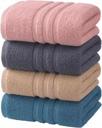 Velqora Bath Towels 4 Pack, 30x60 in, 100% Cotton, Soft, Multicolor | Pink, Gray, Beige & Blue Mix | Absorbent Terry | Balanced Weight | Easy Care