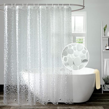 AooHome EVA Clear Shower Curtain Liner Heavy Duty Shower Curtain Cobblestone Patten with Bottom Magnets, Semi Transparent, 72W x 78L inch