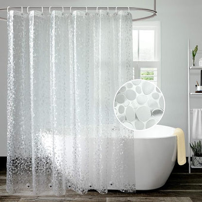AooHome EVA Shower Curtain Liner, Shower Curtain Cobblestone Patten with Bottom Magnets, Rust Proof Grommets, Semi Transparent, 72W x 75L inch