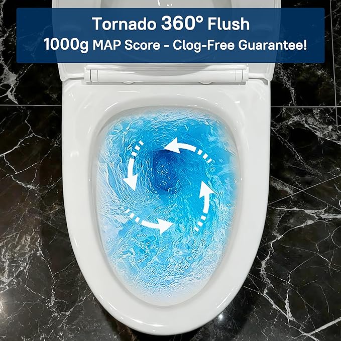 W2161RD One-Piece Toilet | Dual Flush 1.0/1.28 GPF and MAP 1000g, Elongated Toilet 12" Rough-In, White Bathroom Toilet with & Water-Saving, With Soft-Close Seat