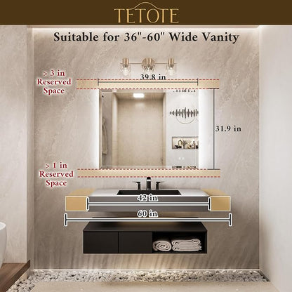 40 x 32 Backlit Mirror Bathroom, LED Vanity Mirror with Beveled Edge, Safe Tempered Glass, 3 Color Temperature, Anti-Fog, Dimmable, Smart Bathroom Mirror, Wall-Mounted Vanity Mirrors