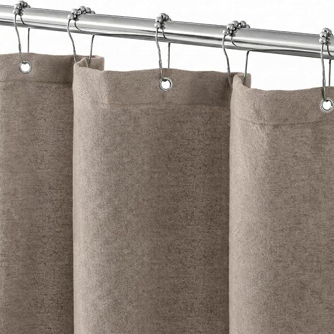 Greige Linen Shower Curtain Farmhouse Bathroom Decor 36x72 Inches | Boho Bathroom Decor,12 Sturdy Stainless Steel Sliding Hangers,Rustic Country Style,Linen Shower Curtains for Bathroom