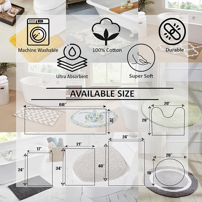 Better Trends Toilet Rugs U Shaped 100% Cotton, Non-Slip Washable 20" x 20" Rug Soft for Bathroom Floor Decor, Water Absorbent, Contour Silver Shaggy Border Collection