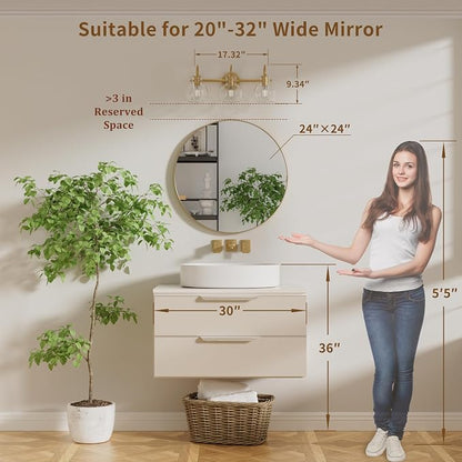 Gold Vanity Light, 3 Light Bathroom Light Fixtures, Modern Bathroom Vanity Lights Fixtures Over Mirror with Clear Globe Glass Shade, Gold Wall Sconces for Bathroom Hallway, E26 Base | Wall Sconce,Painted,Globe Glass Shade,E26 Base,UL Certified,Anti-Rus...