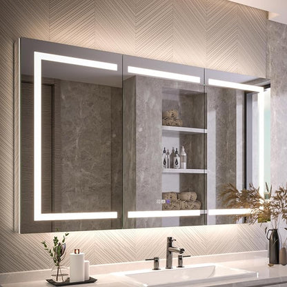 Recessed Medicine Cabinet with Lights, 60x36 Lighted Medicine Cabinet with Mirror, 5XMagnifier, GFCI Outlet, Soft-closed, Front&Backlit, Anti-Fog, Dimmable&Tunable, Sensor Lights, Adjustable Shelves