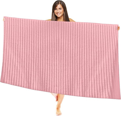 Elegant Comfort 100% Turkish Cotton Corduroy Ribbed Luxury Jumbo Bath Towel Ultra Soft - 35 x 70 Inch - Luxury Spa Premium Hotel Quality Highly Absorbent and Quick Dry Large Bath Towel, Dusty Rose
