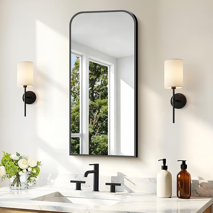 COFENY Bathroom Mirror, 18x36 inch Black Rectangle Wall Mounted Mirror with Thin Frame, Bathroom Vanity Mirrors for Over Sink, Entryway, Living Room, Bedroom