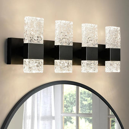 Black Bathroom Vanity Light Fixtures Bathroom Light Fixtures Over Mirror 4-Light 4000K LED Crystal Wall Sconces Modern 40W Brushed Hardwired Wall Lights for Bathroom Bedroom Living Room