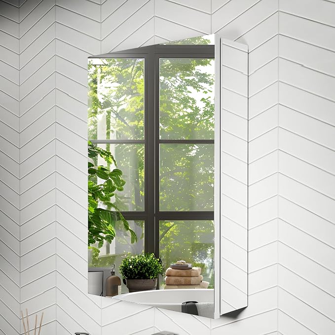16x24 Inch Recessed Medicine Cabinet with Mirror, Aluminum Medicine Cabinet Mirror, Recessed or Surface Mount with 2 Adjustable Shelves Storage Organizer, Pre-Assembled Door, Soft-Closed System