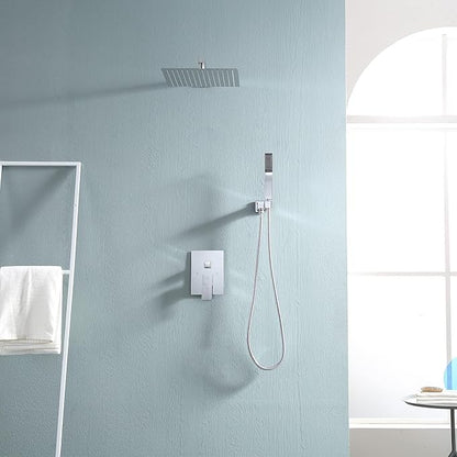 Lordear 10 Inch Shower Head Faucet Wall Mounted Chrome Polished Rainfall Shower System Set Stainless Steel Showerhead with Handheld Combo, Brass Valve Included