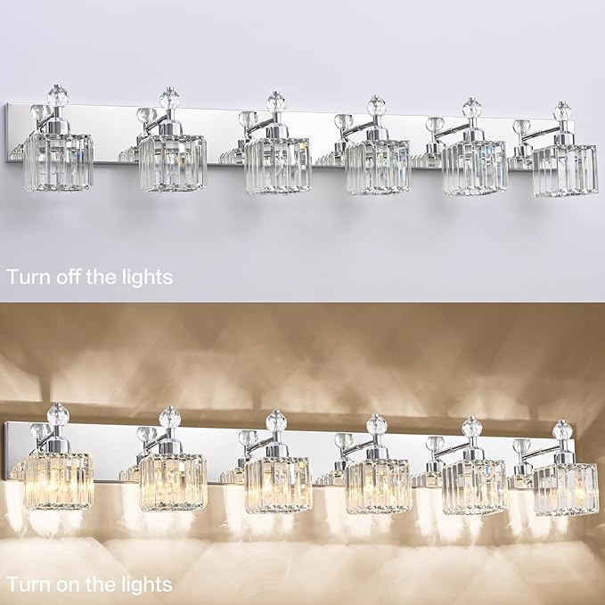PRESDE 6-Light Crystal Bathroom Lights Fixtures Chrom Modern Wall Lighting Over Mirror