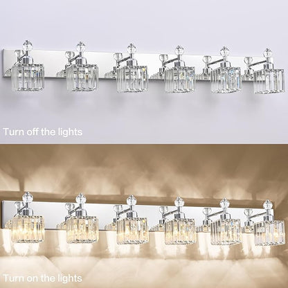 PRESDE 6-Light Crystal Bathroom Lights Fixtures Chrom Modern Wall Lighting Over Mirror