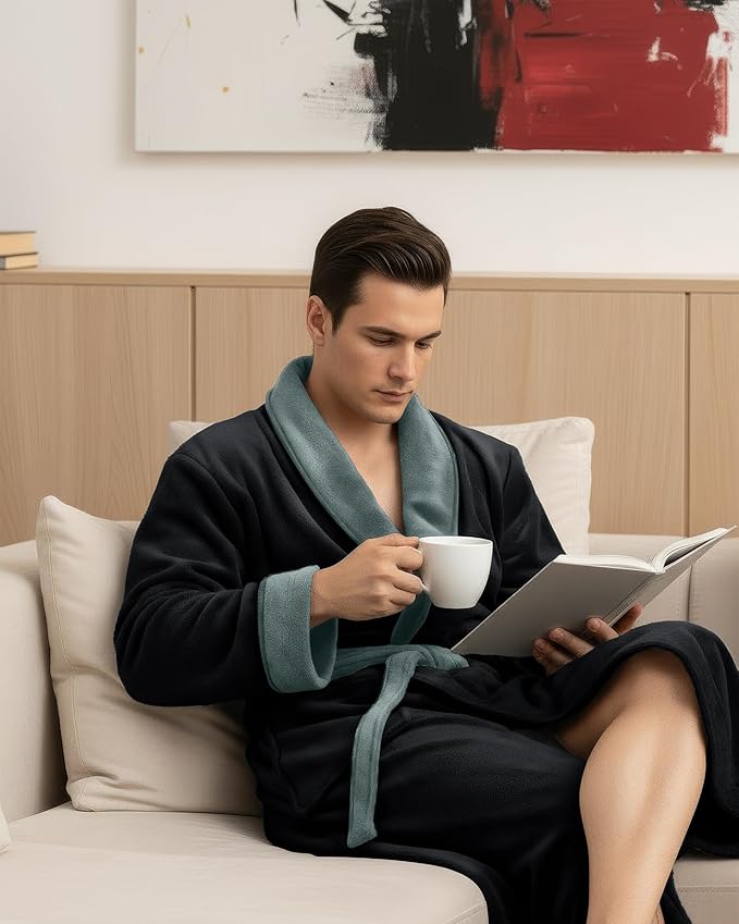 NY Threads Mens Robe, Luxury Plush Fleece Mens Bathrobe, Spa Bath Robe for Men