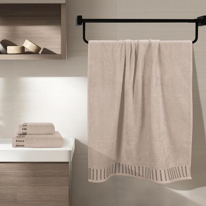 Ultra Soft 3 Pack Cotton Towel Set, Contains a Bath Towels 28x55 inch, a Hand Towels 16x24 inch & a Wash Cloths 12x12 inch, Ideal Everyday use, Compact & Lightweight - Tan