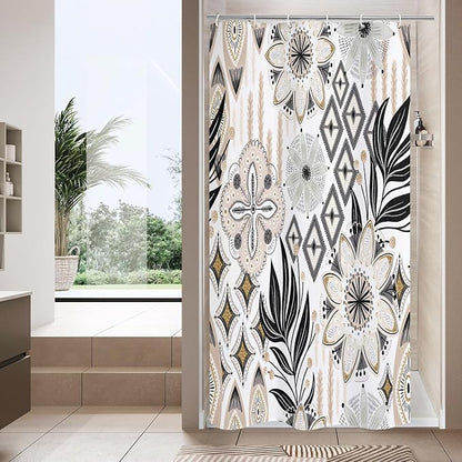 Boho Floral Shower Curtain, White Botanical Fabric Curtain, 36 x 72 | Boho floral, vintage botanical, dark floral, rustic farmhouse, colorful flowers, fabric shower curtain