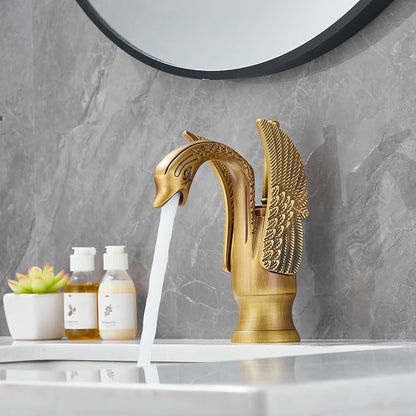 Bathroom Faucet Antique Brass Swan Single Handle One Hole Bathroom Vanity Faucet Basin Tap Deck Mount Lavatory