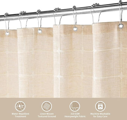 MitoVilla Cream Boho Extra Long Shower Curtain 72 x 84, Modern Farmhouse 84 inch XL Polyester Linen Texture Tassel Fabric Shower Curtain Set with Hooks for Cottagecore Country Bathroom Decor, Beige
