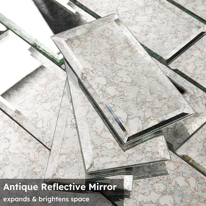 Peel and Stick Mirror Backsplash, Antique, 3x6 Inch, Beveled Mirror Subway Kitchen Bar Wall Tile (5 Sq.ft, 40 Pcs)