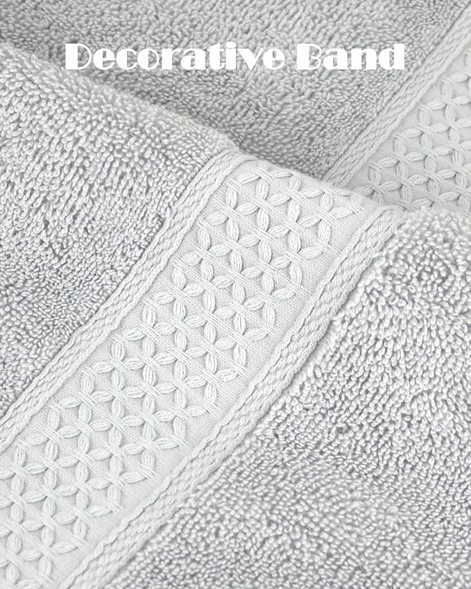 Cleanbear Soft Cotton Towels Bath Shower Towel Set for Body Drying, 2-Pack | 100% Cotton Bath Towels, Thick and Highly Absorbent Bathroom Towels (Grayish-White & Fresh-Green)