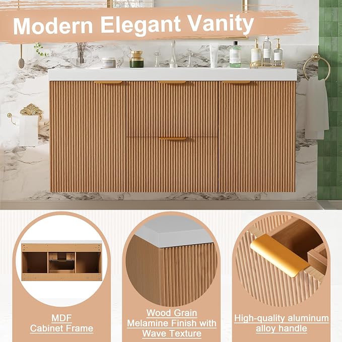 48'' Floating Bathroom Vanity with Sink, Wall-Mounted Cabinet | Painted Surface Wall Mounted Bathroom Vanity Cabinet, Soft Closing System, SMC Vanity Top for Hotels, Office Buildings