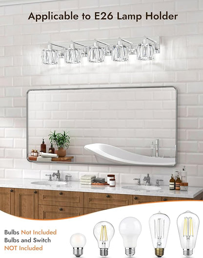 VOLISUN Crystal Vanity Lights - 5 Light Modern Stainless Steel & Chrome Bathroom Light Fixtures Over Mirror - UL Certificated (Exclude Bulb)