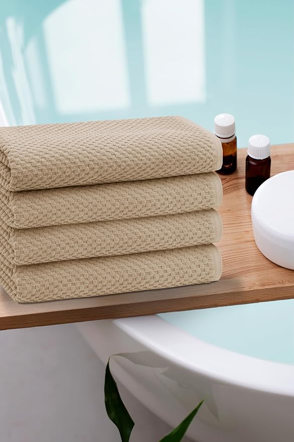 COTTON CRAFT Euro Spa Waffle Weave Bath Towels - Set of 4 Linen Towels | Pure 100% Ringspun Cotton Oversized Luxurious Towel Set - Soft Plush Super Absorbent Low Lint Quick Dry - 30 x 56 inches