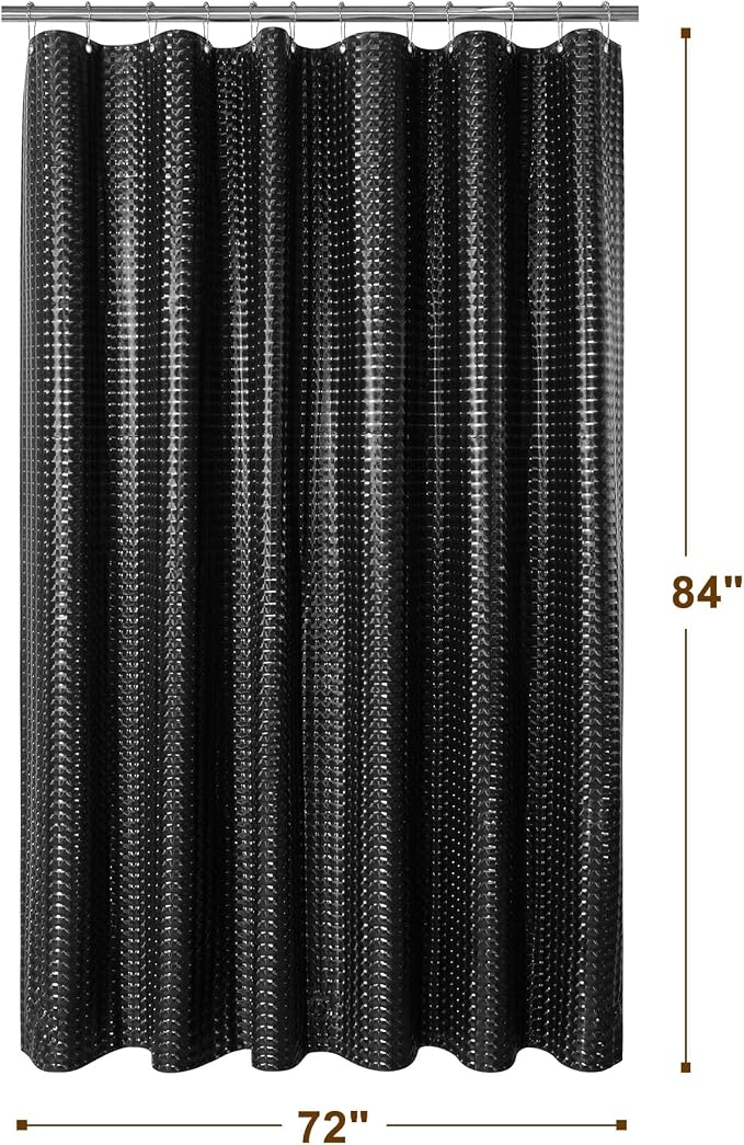 Barossa Design Extra Long Shower Curtain Liner Dimensional Black, 72x84 | Waterproof PEVA, 3 Bottom Magnets, Metal Grommets, Lightweight Plastic Shower Liner XL 72 x 84 Inches for Bathroom/Tub